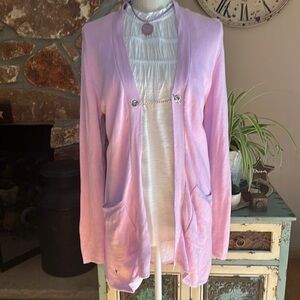 Renuar Chain and T-bar Cardigan with Pockets Size Medium Lavender